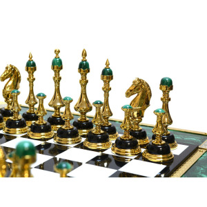 Элитные шахматы из малахита с гравюрой, Златоуст
