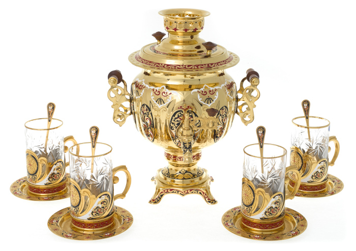 Чайный набор с самоваром "Традиции" на 4 персоны, Златоуст