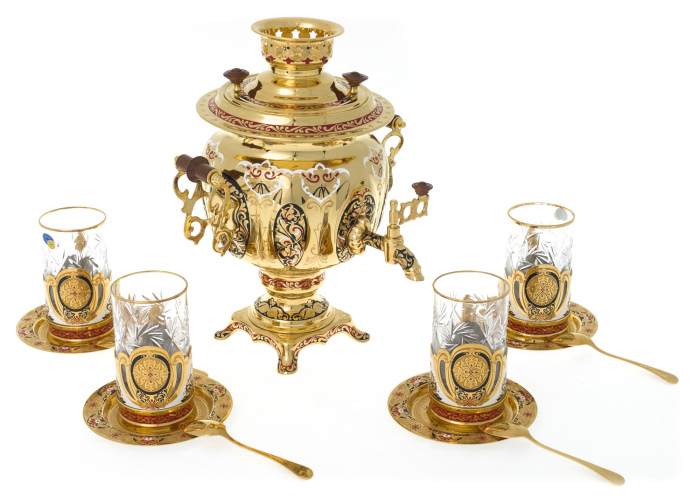 Чайный набор с самоваром "Традиции" на 4 персоны, Златоуст