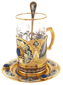 Чайный набор с самоваром "Русская традиция" на 4 персоны, с лазуритом, Златоуст
