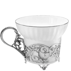Набор чайных чашек из серебра "Зимние узоры": ложка, чашка