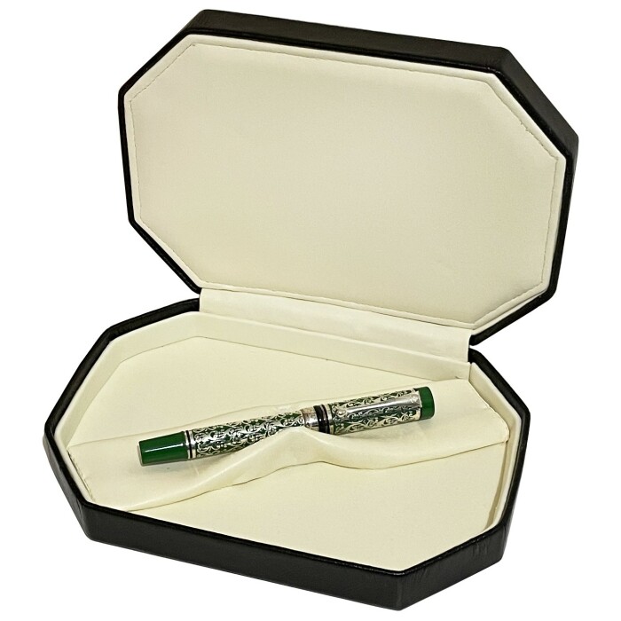 Ручка перьевая с нефтяной качалкой серебристо-зеленая