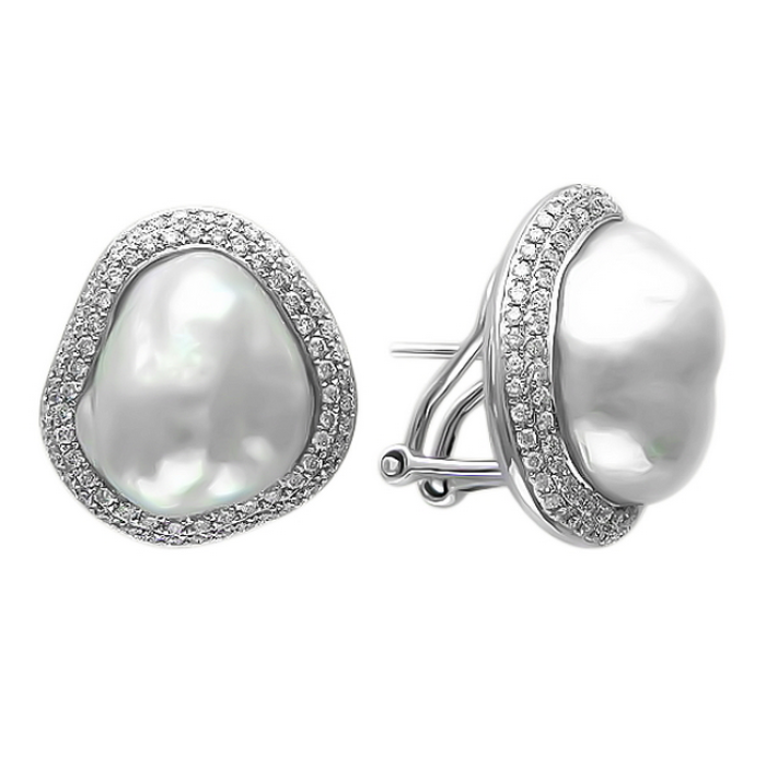 APHRODITA earrings in white gold with diamonds and pearls