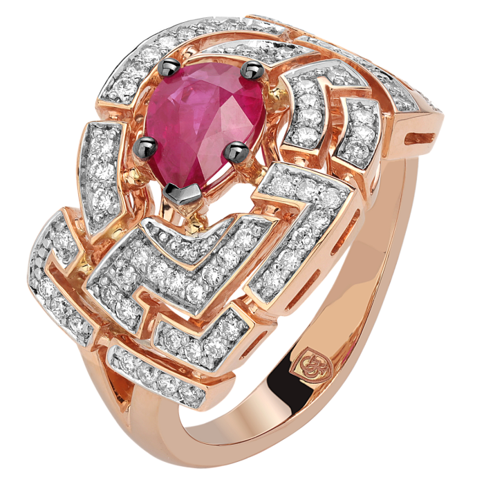 Кольцо ARIADNA из красного золота с бриллиантами и рубином