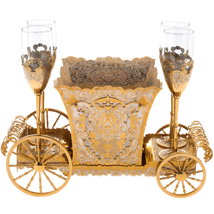 Набор для шампанского "Великолепный век" с бокалами, ведром для льда и подставкой, Златоуст