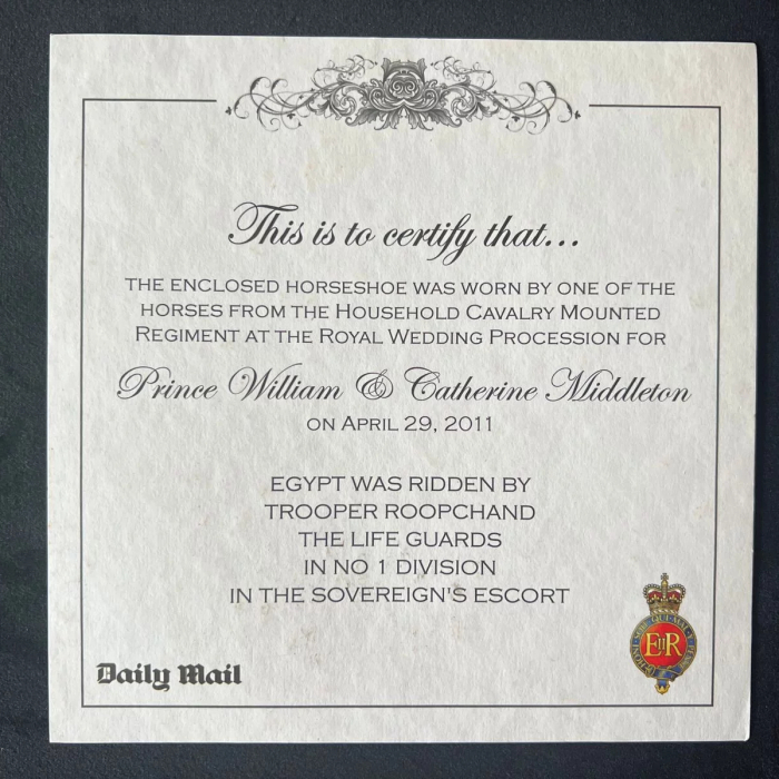 Подкова со свадьбы принца Уильяма и Кэтрин Миддлтон
