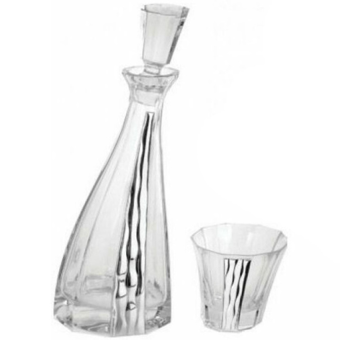 Набор для виски, графин со смещенным горлышком + 6 стаканов, отделка серебряного цвета