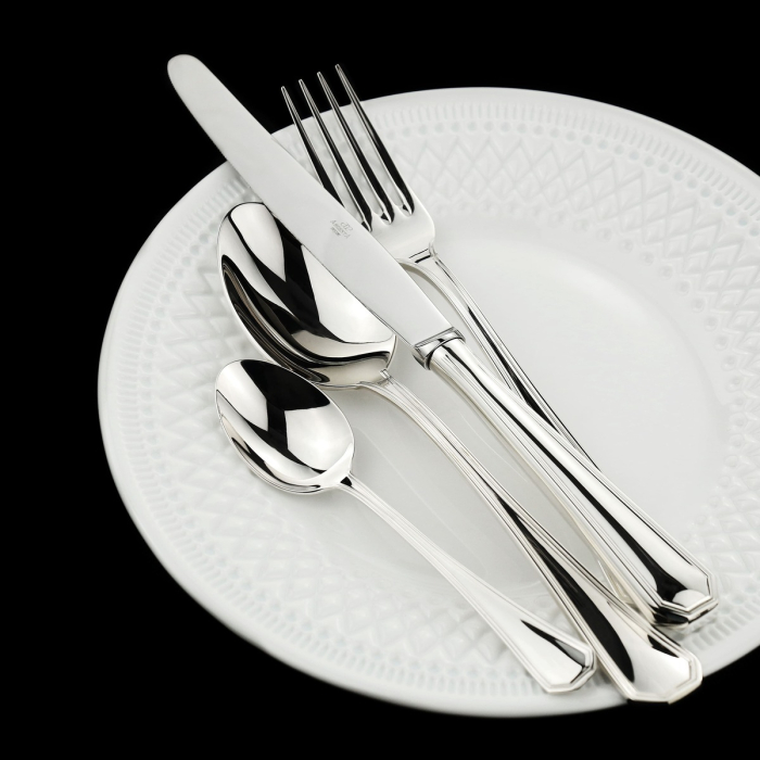 Серебряный столовый набор "Элегант": вилка, ложка, нож, чайная ложка, на 6 персон