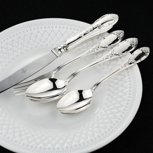 Набор из 4 столовых серебряных приборов "Престиж": вилка, ложка, нож, чайная ложка, на 1 персону