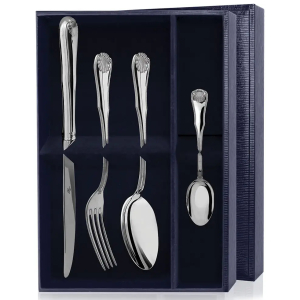 Набор из 4 столовых серебряных приборов "Элегант": вилка, ложка, нож, чайная ложка, на 1 персону