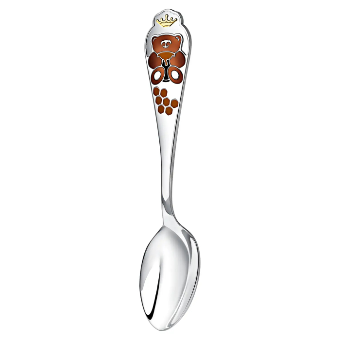 Набор детский серебряный КД "Мишка": вилка, кружка, ложка с позолотой и с эмалью