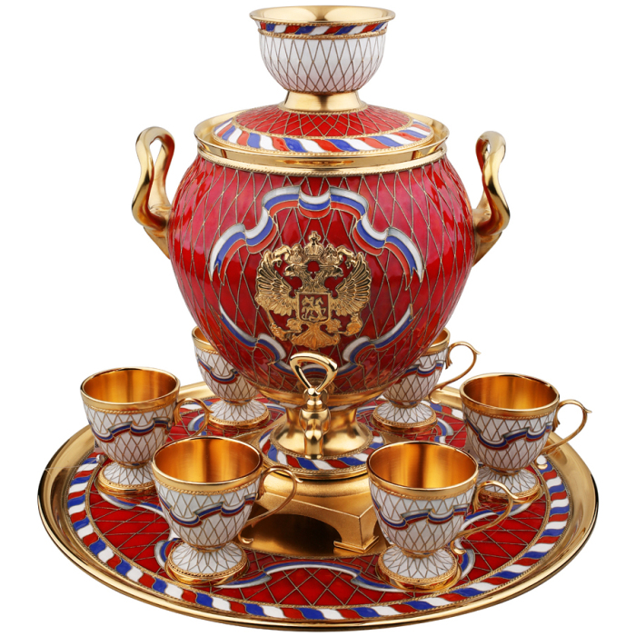 Серебряный набор для чая с самоваром "Россия"