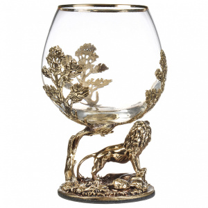 Подарочный набор бокалов для коньяка Денежный Бык, Тигр, Медведь, Лев в деревянной шкатулке, на 4 персоны