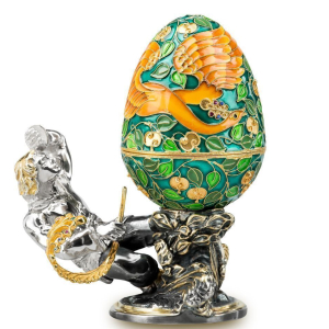 Яйцо-шкатулка из серебра "Жар-птица" с ювелирным стеклом и эмалью