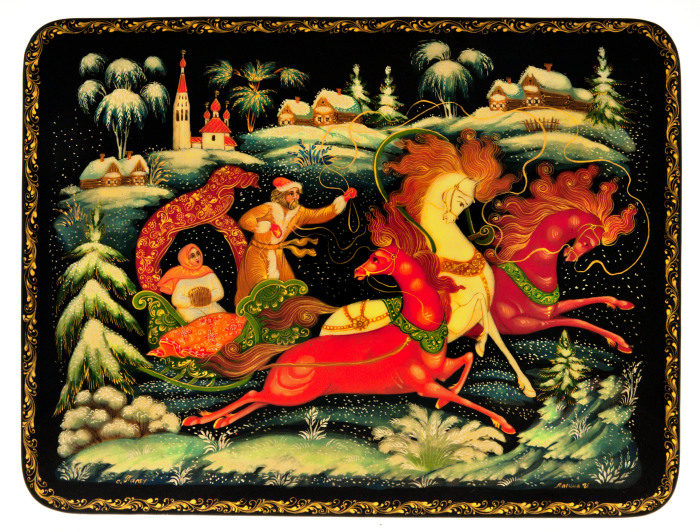 The box of Palekh "Troika" by I. Larin