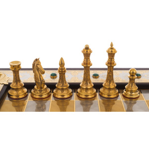Шахматы "Царские" с малахитом