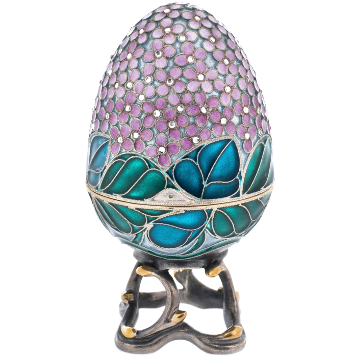Яйцо-шкатулка серебряная "Сирень фиолетовая" с фианитами