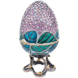Яйцо-шкатулка серебряная "Сирень фиолетовая" с фианитами