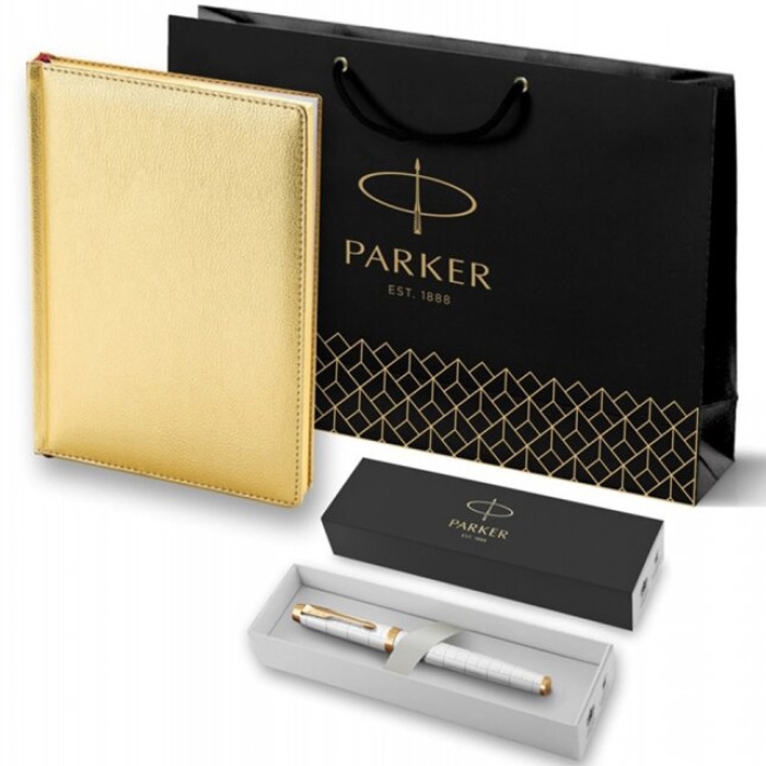 Подарочный набор: Ручка перьевая Parker IM Premium и золотистый ежедевник с золотым срезом