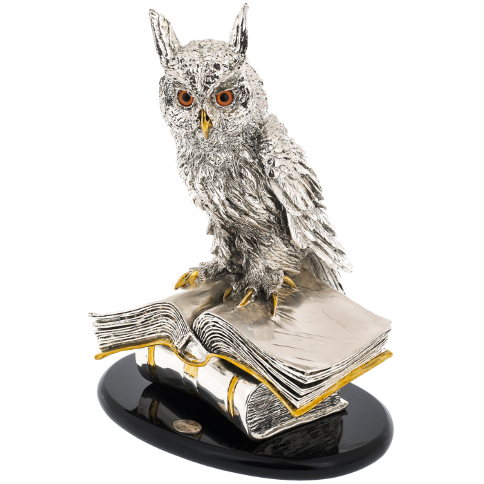 Скульптура "Сова на книгах" с серебрением и золочением
