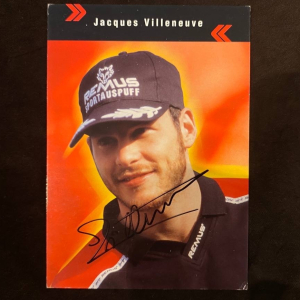 Карточка с автографом автогонщик Жака Вильнёва