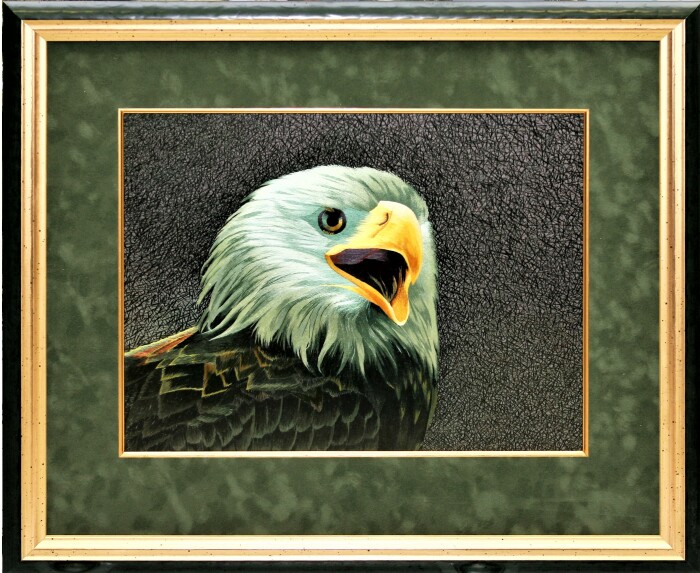 Картина на шелке "Орел степной" ручной работы