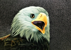 Картина на шелке "Орел степной" ручной работы