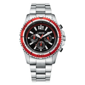 Lincor Uni Quartz Wristwatch in Red and Black with Silver Strap