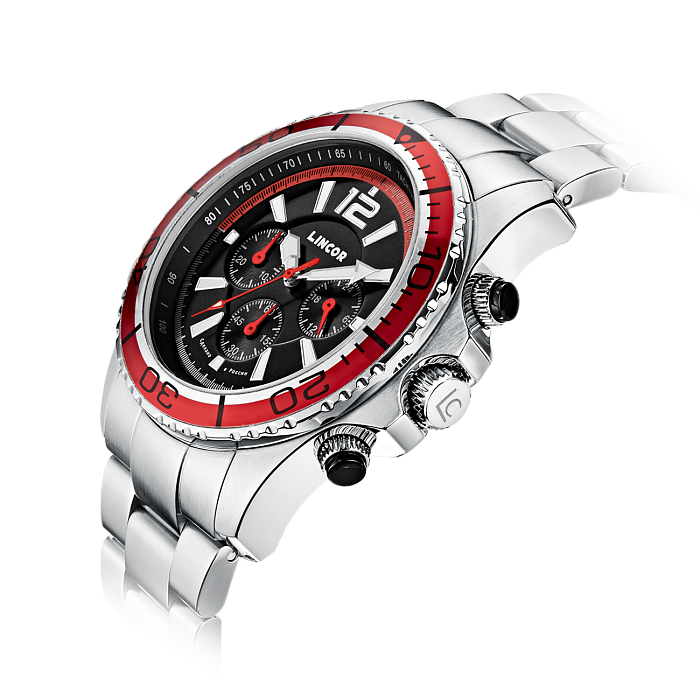 Lincor Uni Quartz Wristwatch in Red and Black with Silver Strap