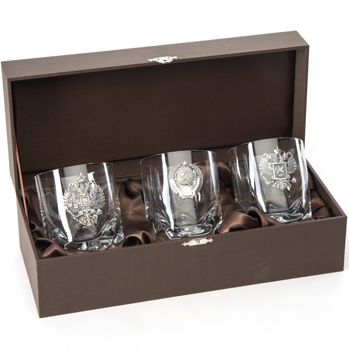 Набор стаканов для виски "Эпохи" с серебряными накладками, на 3 персоны