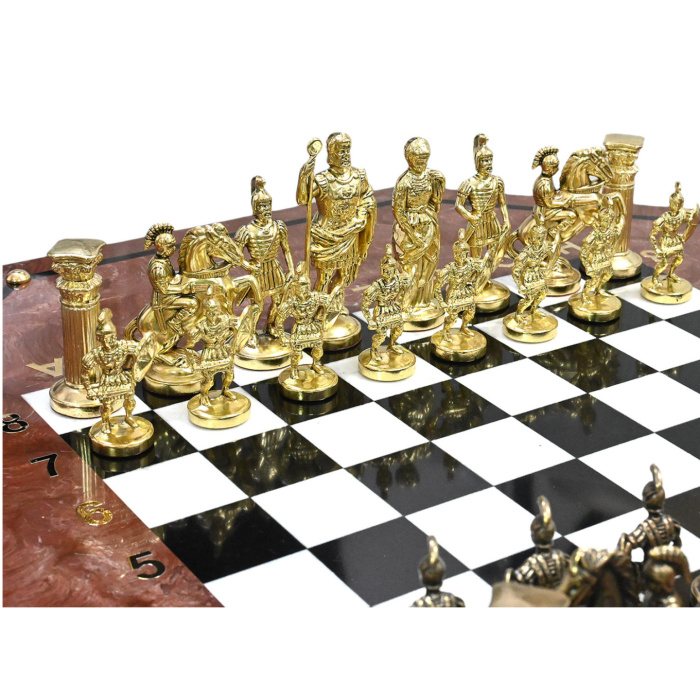 Шахматный стол из лемезита, долерита и мрамора "Римляне"