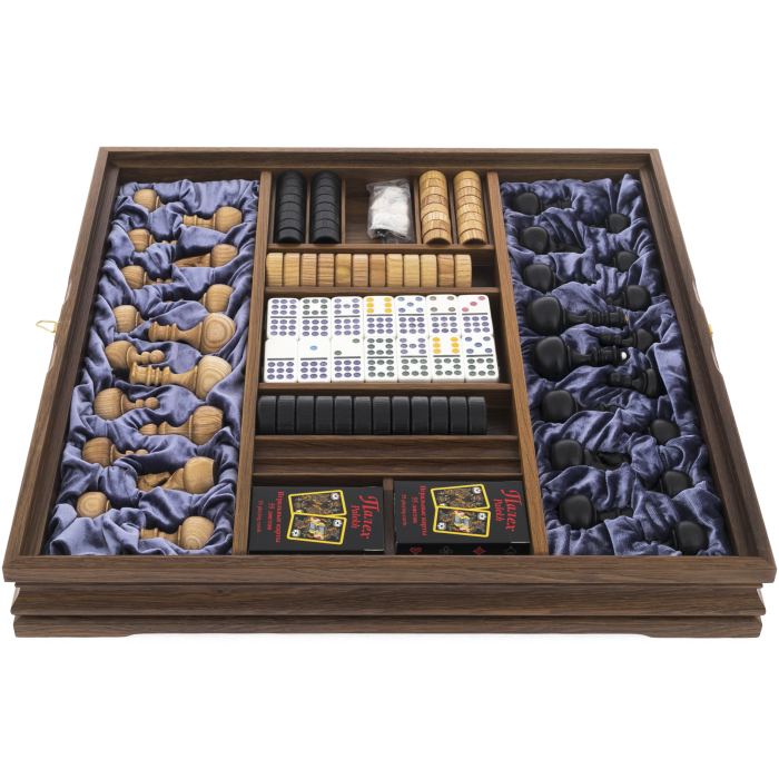 Игровой набор (шахматы, шашки, нарды, домино, карты, кости) из массива черного дуба