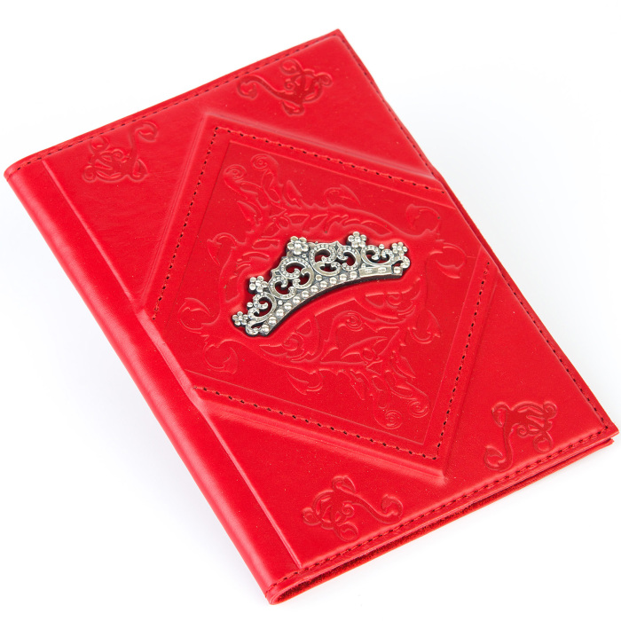 Набор из обложки на паспорт и кошелька "Диадема" с серебряными накладками, в футляре