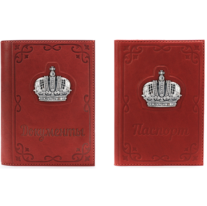 Набор из обложки на паспорт и документы "Корона" с серебряными накладками