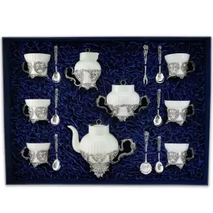 Эксклюзивный чайный набор из фарфора и серебра "Симфония" на 6 персон
