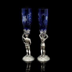 Хрустальные бокалы для вина "Адам и Ева" синие, на 2 персоны