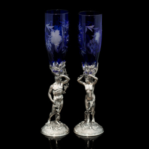Хрустальные бокалы для вина "Адам и Ева" синие, на 2 персоны