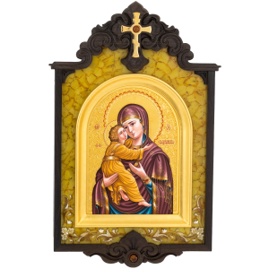 Икона янтарная в киоте "Владимирская Божья Матерь"