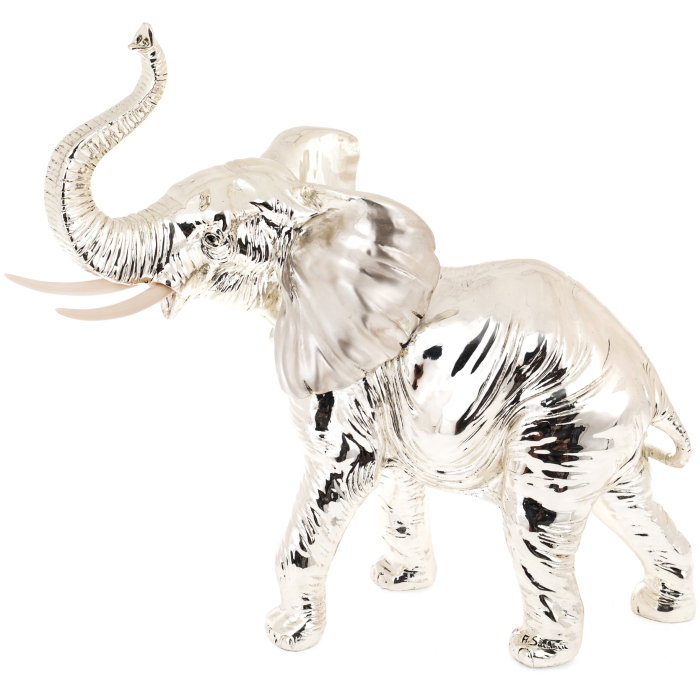 Скульптура посеребренная "Слон" с мраморной крошкой