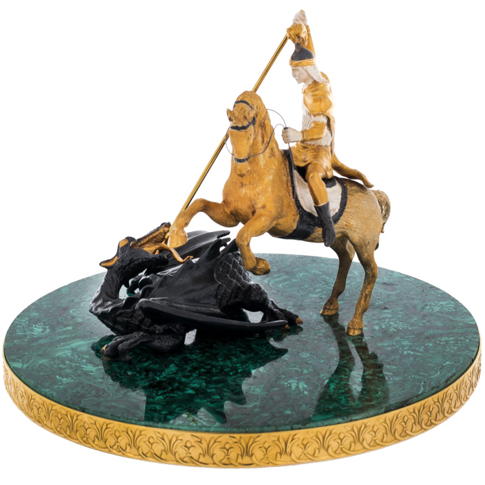 Скульптура "Георгий Победоносец" на малахитовой подставке, Златоуст