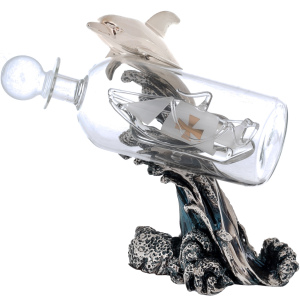 Статуэтка "Дельфин с бутылкой" с серебряным покрытием