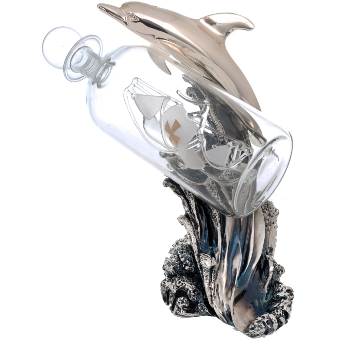 Статуэтка "Дельфин с бутылкой" с серебряным покрытием