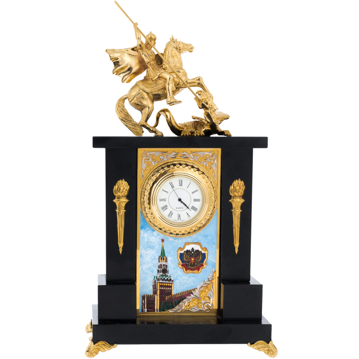 Каминные часы из долерита "Георгий Победоносец. Кремль" Златоуст