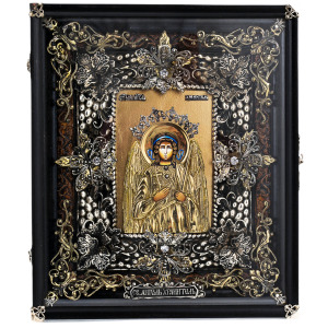 Икона с художественным литьём из бронзы  "Ангел-хранитель"