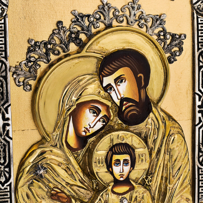 Икона с художественным литьём из бронзы "Святое семейство"