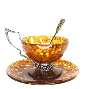 Чайная чашка из янтаря и бронзы "Гауди" с ложкой