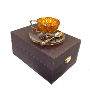 Чайная чашка из янтаря и бронзы "Гауди" с ложкой