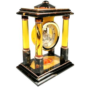 Часы настольные янтарные "День и Ночь" с колоннами
