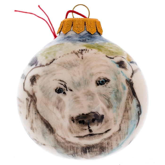 Елочный шар из фарфора "Заполярье: медведь, корабль"
