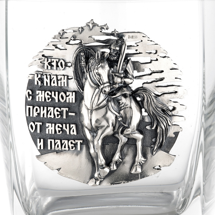 Набор стаканов с серебряной накладкой "Богатырская сила" на 2 персоны